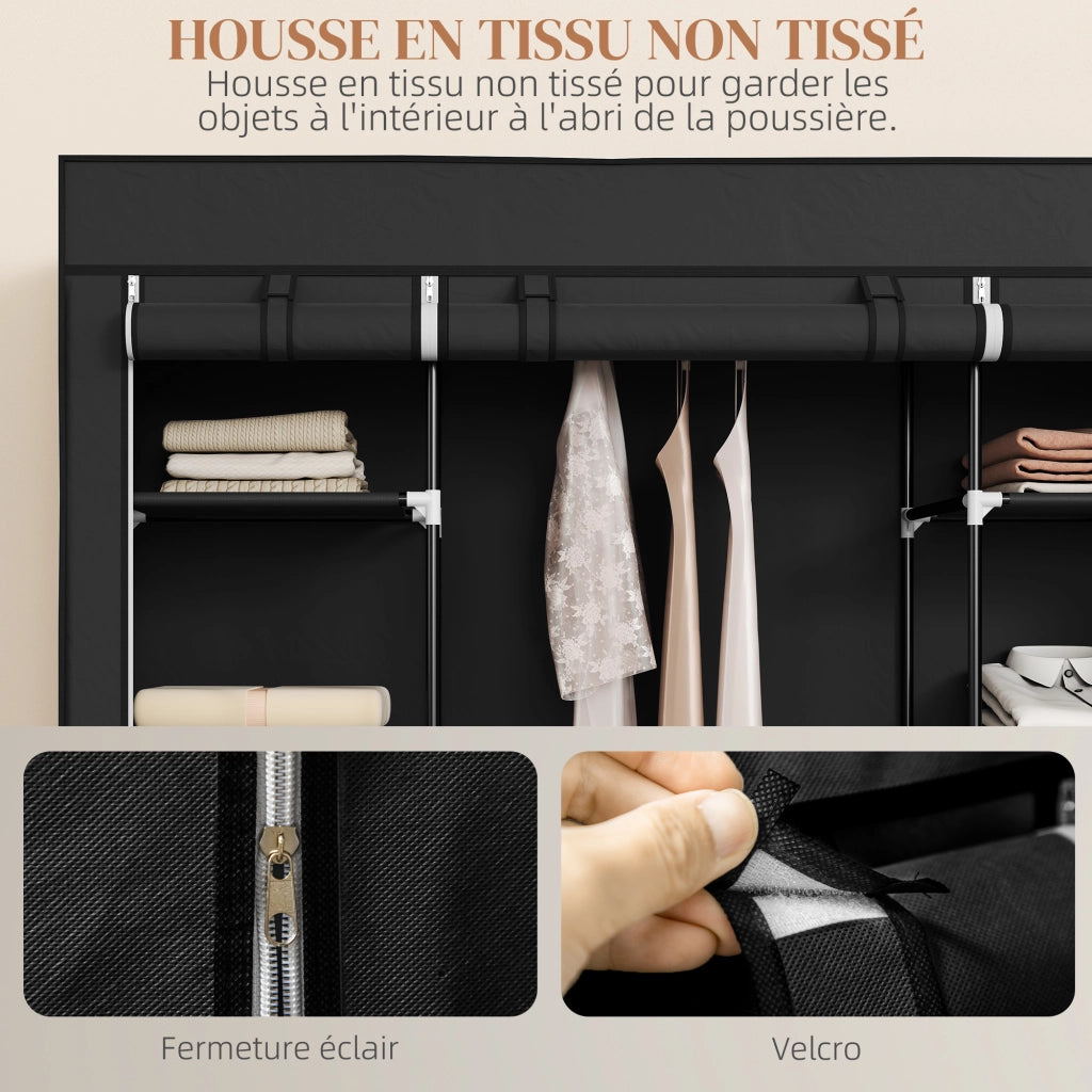 Armadio Tessuto Appendiabiti Ripieghevole con Ripiani ¨C zephmum ¨C Nero 150x43x162.5 cm