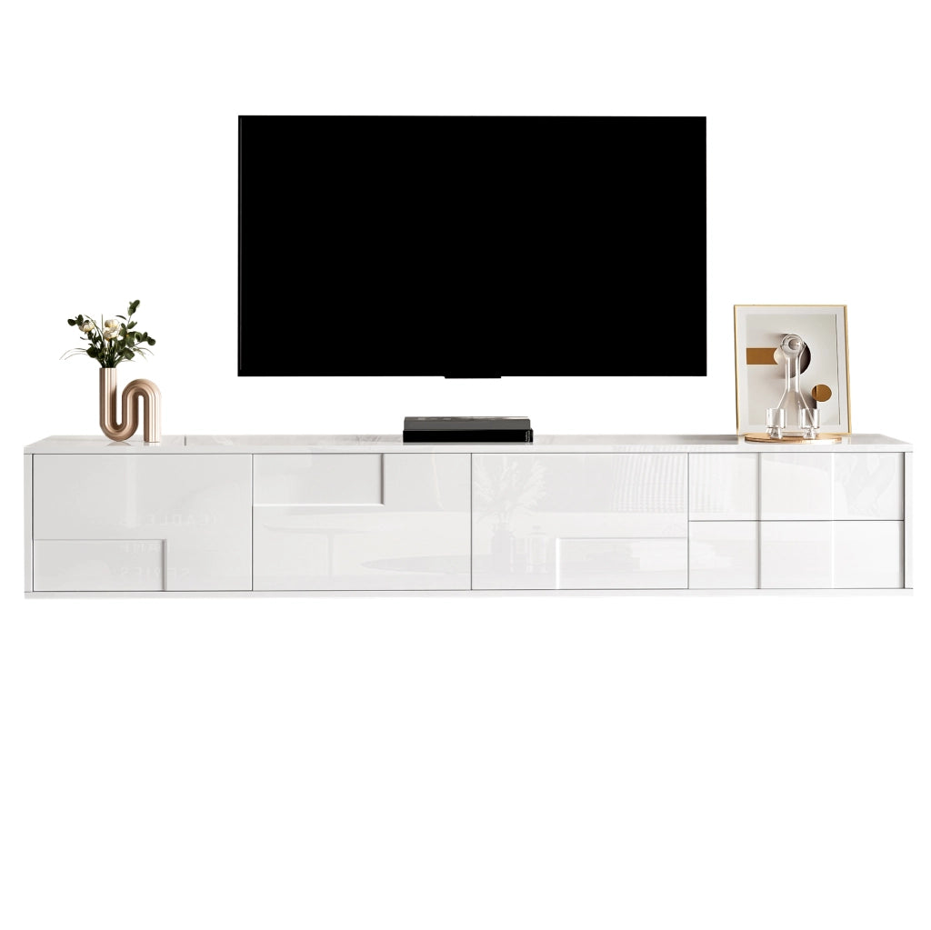 Mobile TV bianco 170 cm con 3 ante e 2 cassetti, sospeso o da terra