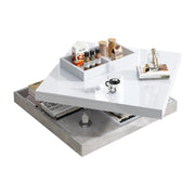 Tavolino da caffè con piano girevole a 360° e vano - per soggiorno - in truciolare - 70×70×36 cm - bianco e marmo