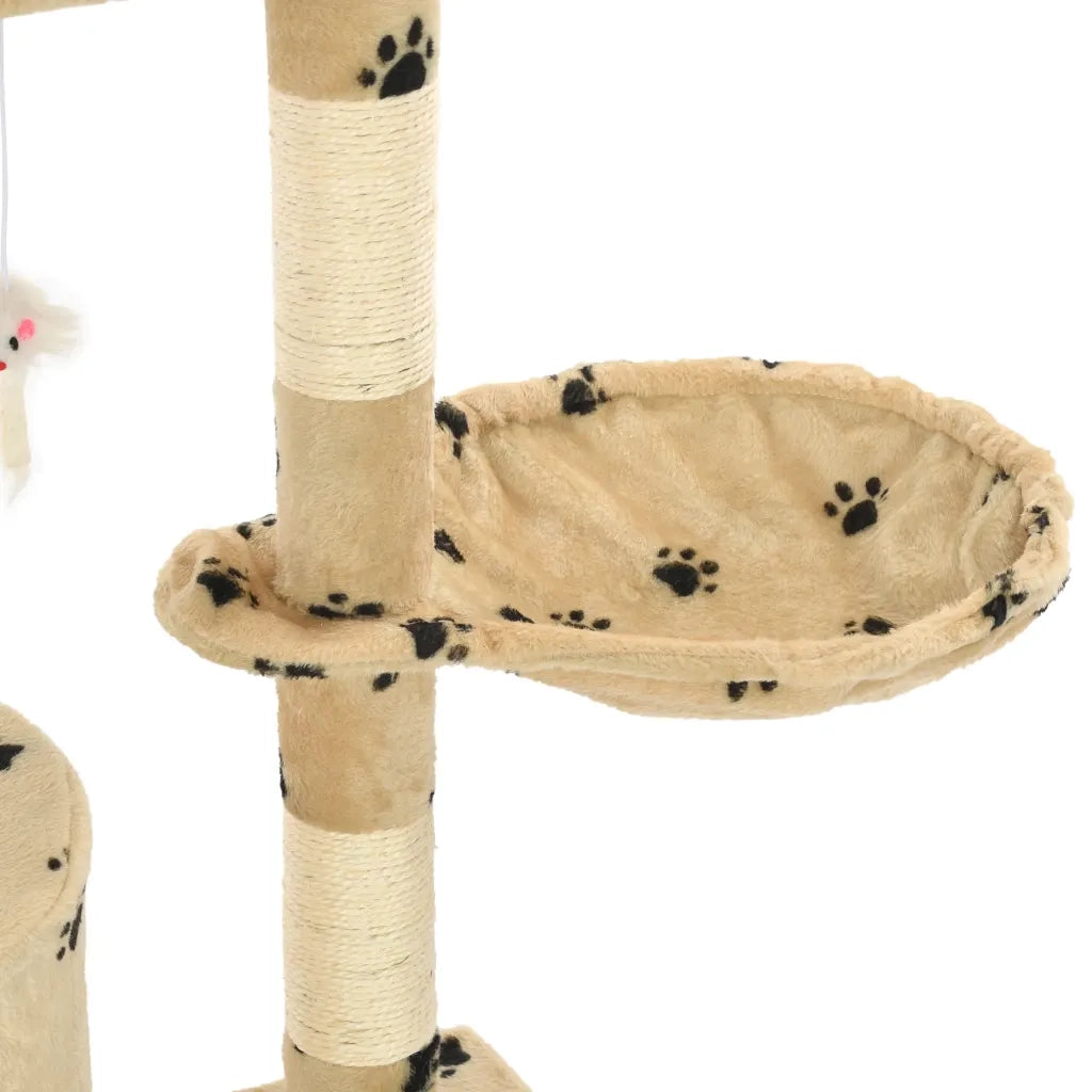 Albero per Gatti e Tiragraffi Sisal 138 cm Zampe Stampate Beige CFW9838659