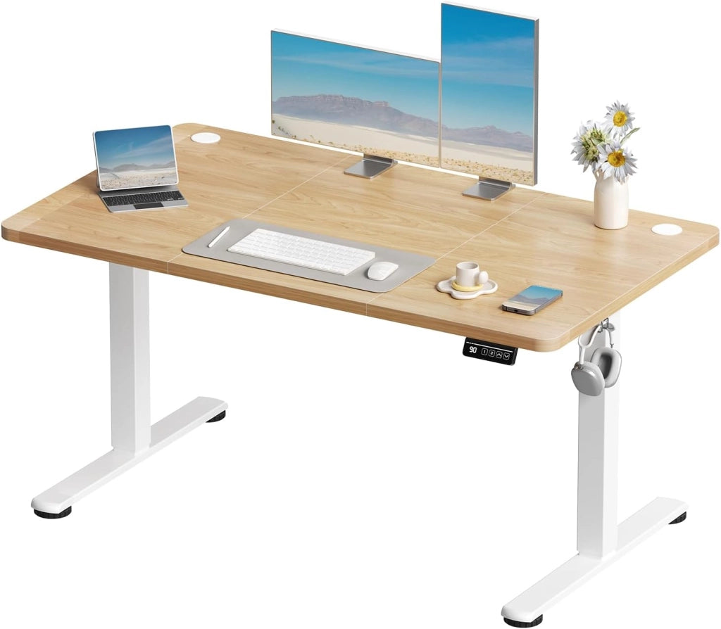 160x60 cm Scrivania Regolabile in Altezza, Elettrica per Lavoro in Piedi, Ufficio e Casa, Standing Desk Scrivania Studio in Casa con Piano Assemblato, Beige