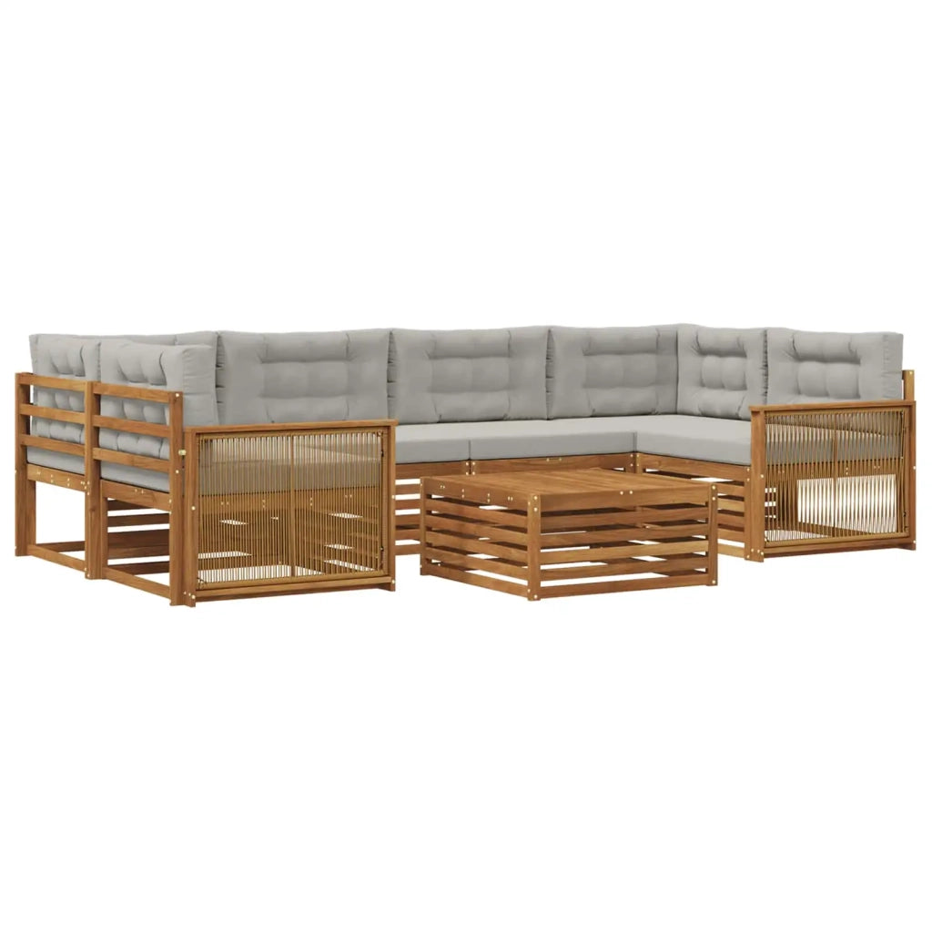 Set di divani da esterno 7 pz Naturale e Grigio Chiaro 3383089