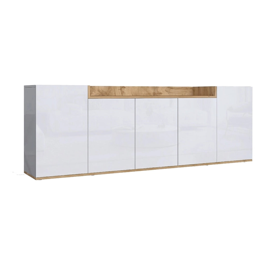 Madia Cordele, Credenza 7 Ripiani Made in Italy, 200x35x70h cm Bianco Lucido