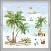 Stickers perimetrali estivi tema palme con design tropicale per protezione e decorazione - Ideali per piscina e spiaggia - Stickers statici a doppia faccia con ombrelloni e ristoranti - Incluso sticker per bicchieri