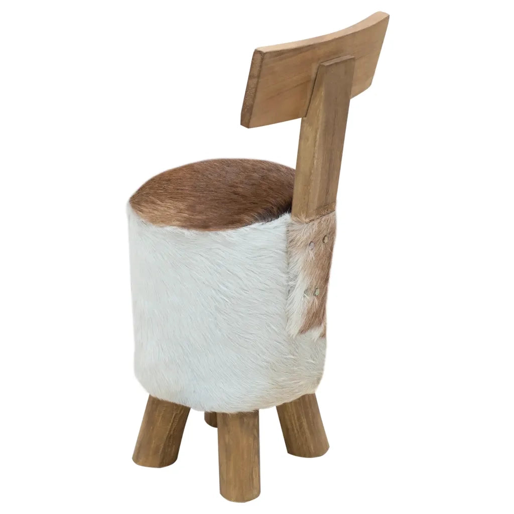 Sgabello in Pelle di Capra e Legno Massello di Teak 285206