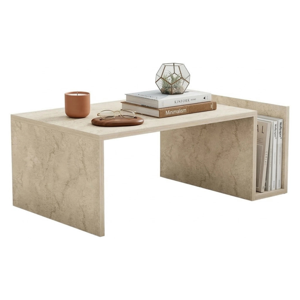 Piuro, Tavolino da Salotto un Vano, 87x50x32h cm Beige Marmo