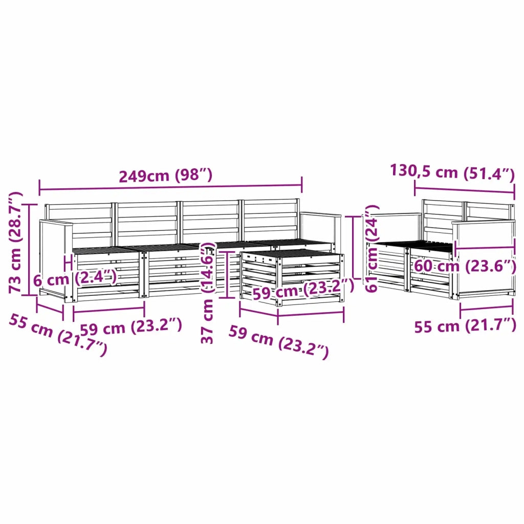 Set di divani da esterno 7 pz Naturale Legno di Acacia Massello 3384050