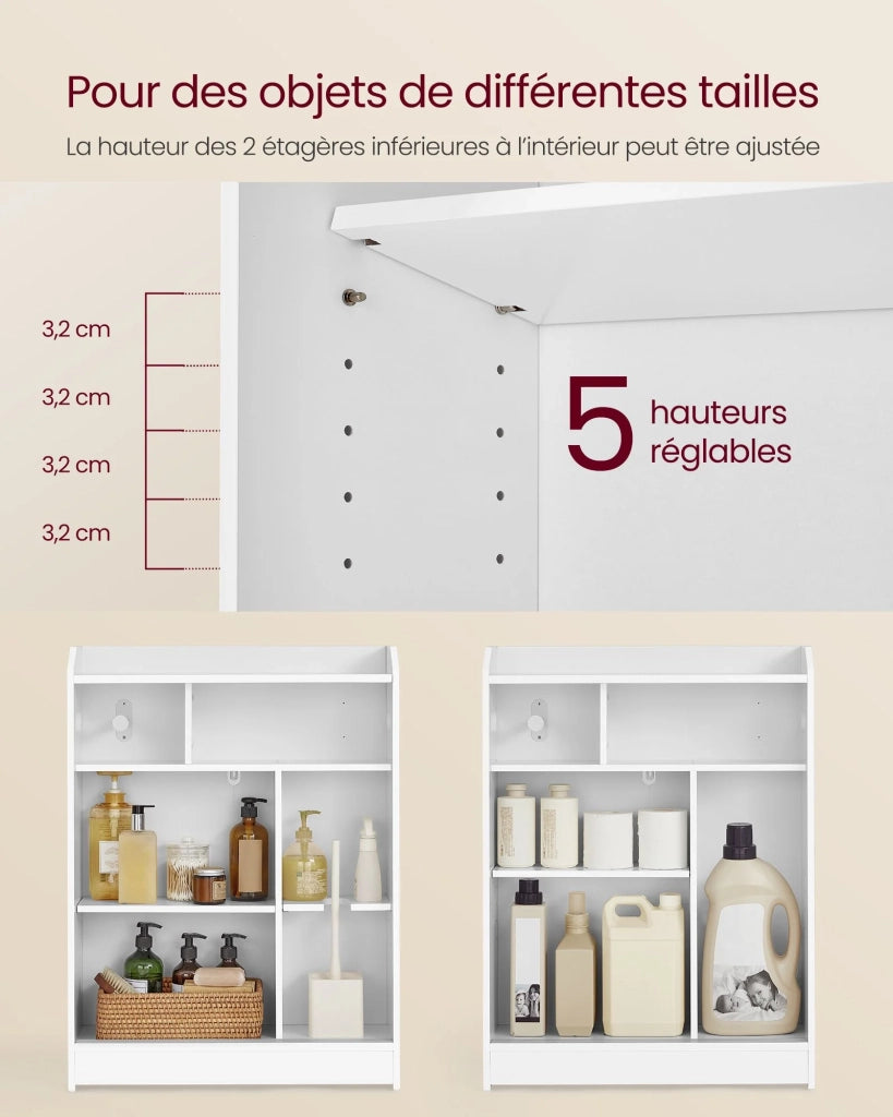Mobiletto per WC mobiletto per il bagno porta carta igienica e scopino ante scorrevoli ripiani regolabili 20 x 60 x 80 cm bianco 12_0006595