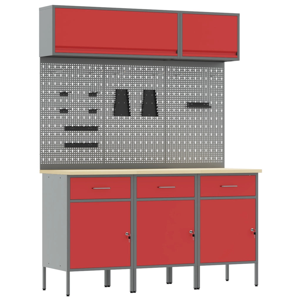 Set Banco Lavoro  8 Pezzi Acciaio Rosso