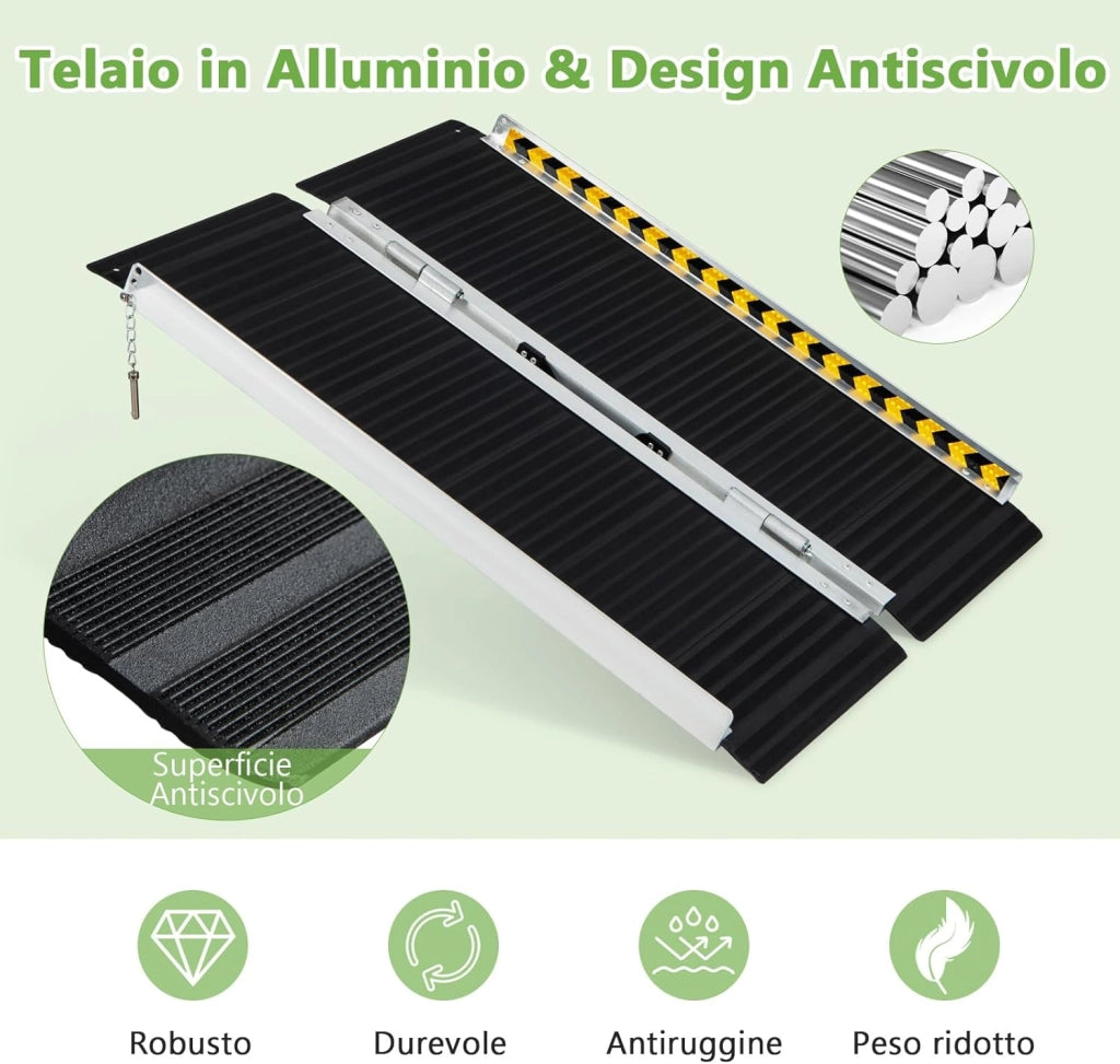 Set di 2 Rampa per Sedie a Rotelle in Alluminio, Rampa Telescopica Pieghevole con Superficie Antiscivolo, Capacità di Carico di 272 kg, per Soglie, Gradini, Scale (91 x 74cm)