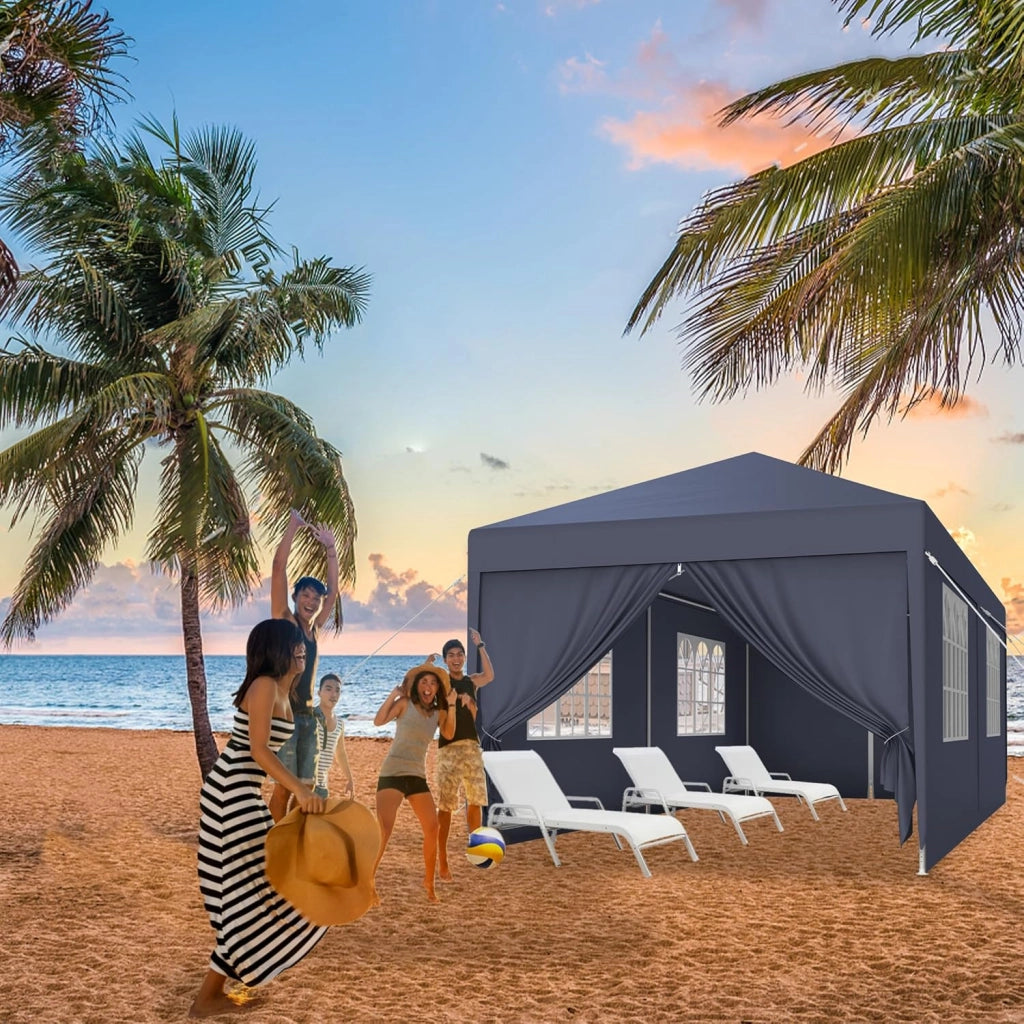 Gazebo Esterno Resistente da Giardino 3 x 6 m con Pannelli Laterali e Finestre in Poliestere Gazebi Tendone per Feste Protezione UV Impermeabile Tenda per Esterni, Antracite