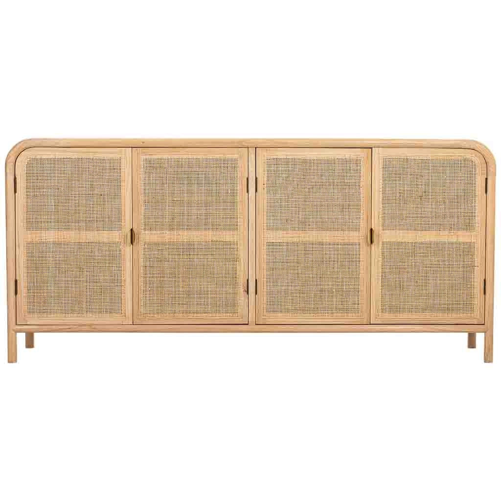 Credenza in legno e rattan marrone 180x40x82h cm