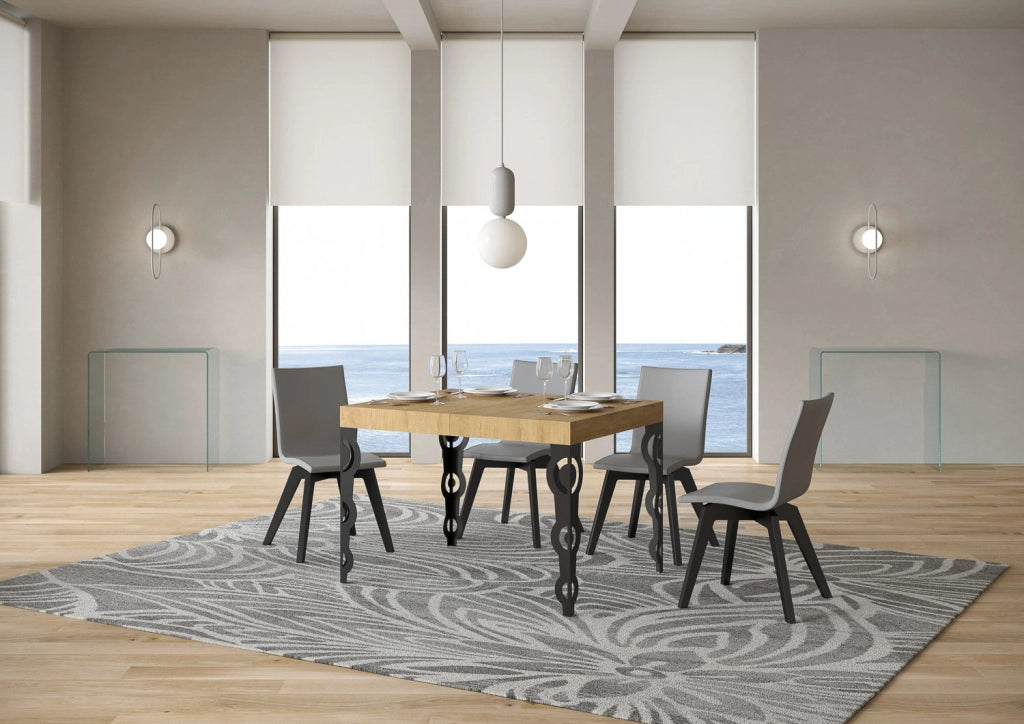 Tavolo Allungabile 120-204x80x77 cm Karamay Quercia Natura e Antracite
