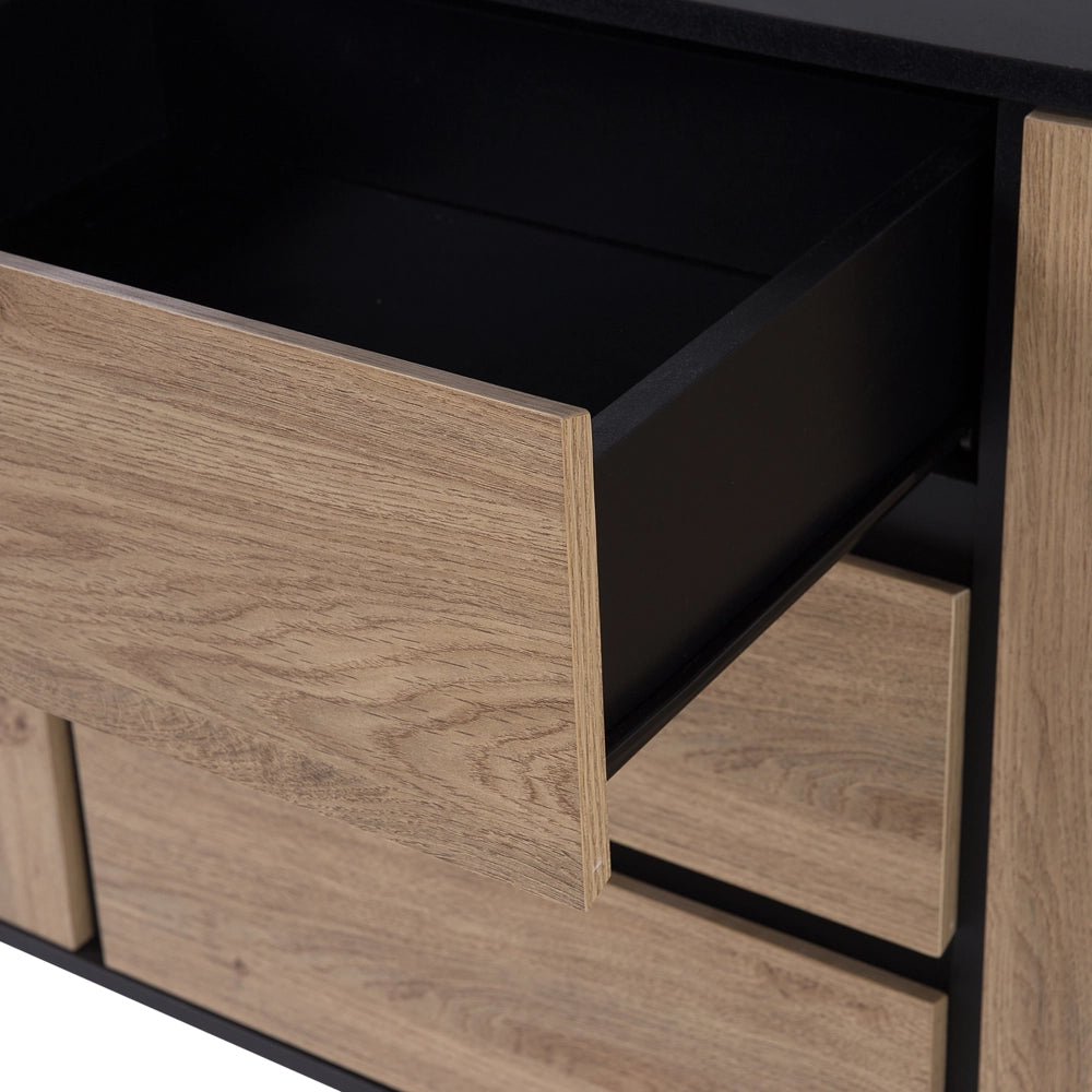 Madia credenza in legno chiaro 2 armadi 3 cassetti gambe in metallo minimalista