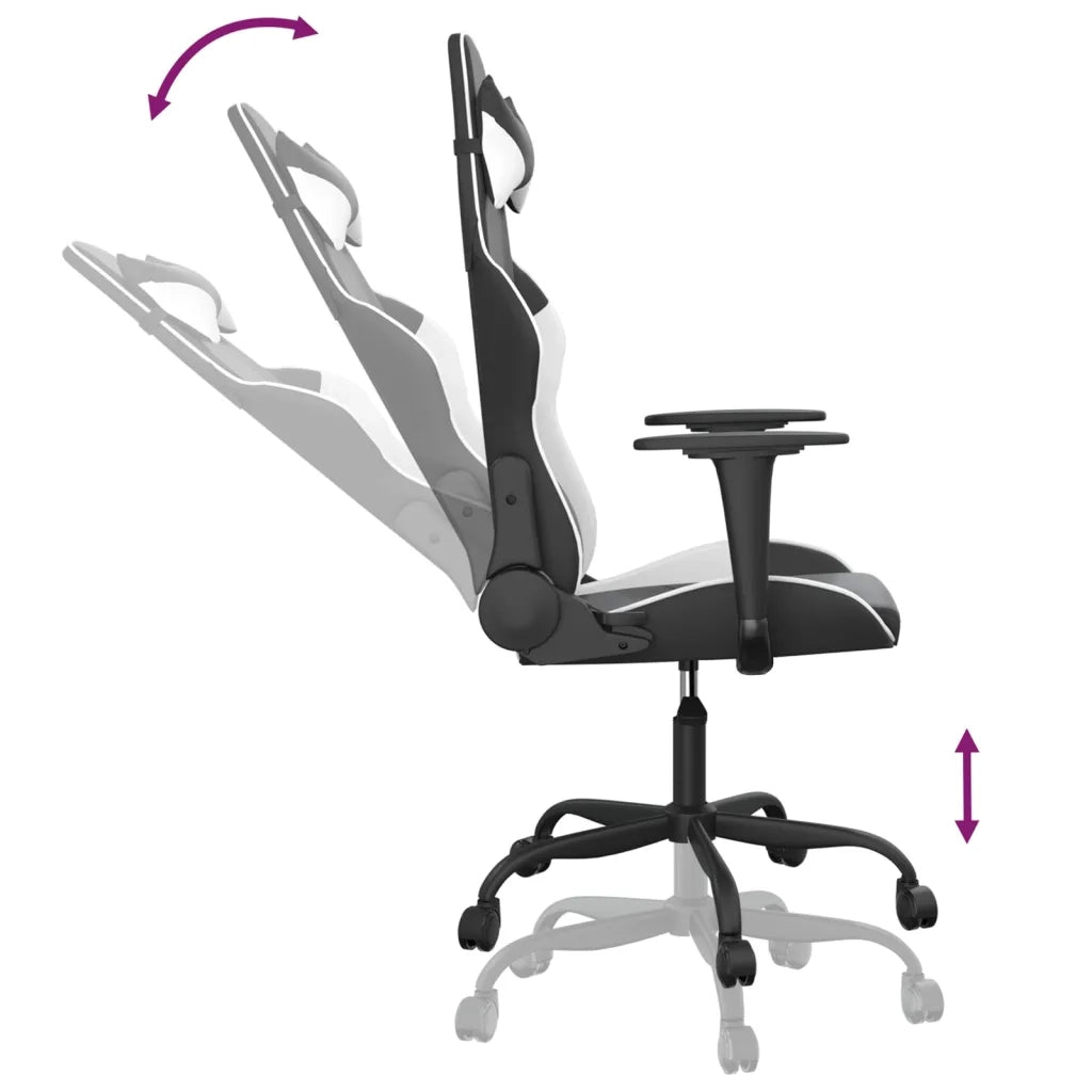 vidaXL Sedia da Gaming Massaggiante Nera e Bianca in Similpelle