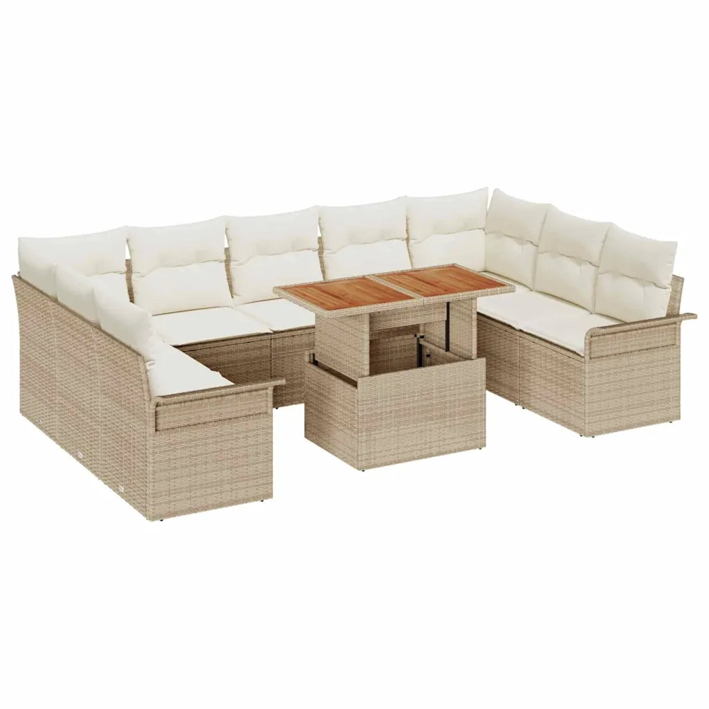 Set Divano da Giardino con cuscino 10 pcs beige e panna