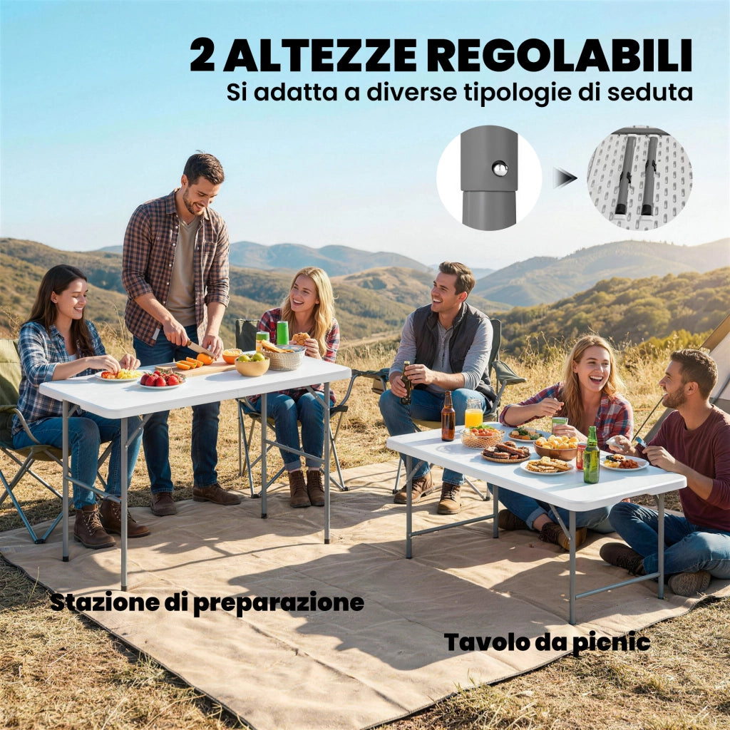 Tavolo da pranzo pieghevole ¨C zephmum ¨C HDPE bianco 120x60x74 cm