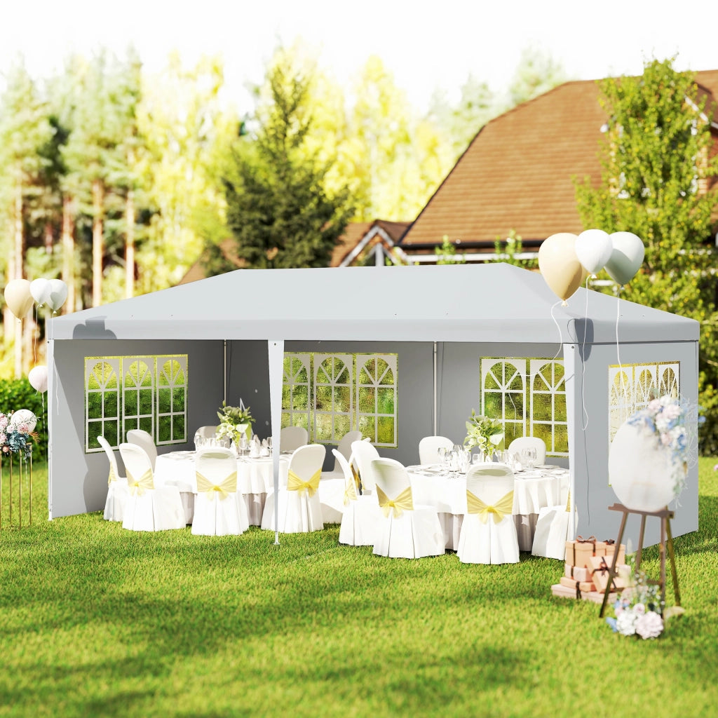 Gazebo da Giardino ¨C zephmum ¨C Bianco 5.8x2.9x2.5m con 4 Pareti Rimovibili