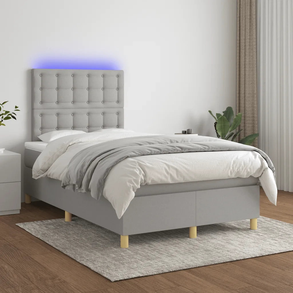Letto a Molle Materasso e LED Grigio Chiaro 120x190 cm Tessuto 3270274