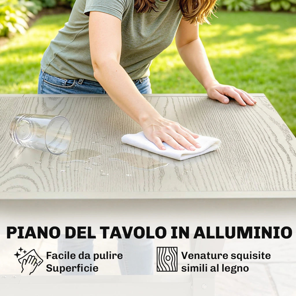 Tavolo da Giardino Allungabile 154-214x85x73 cm per 8-10 Persone in Alluminio e Acciaio Grigio