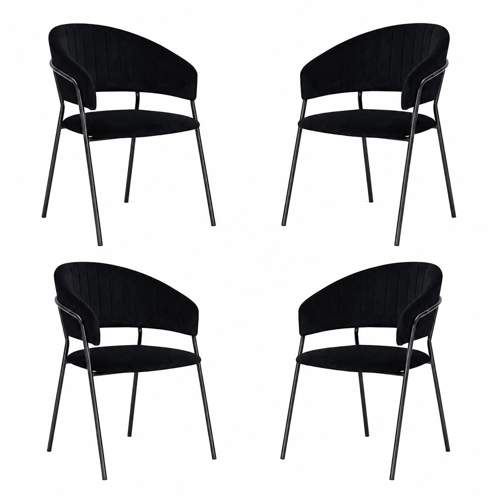 Sedie da sala da pranzo set da 4 Aurelia in velluto nero con gambe nere
