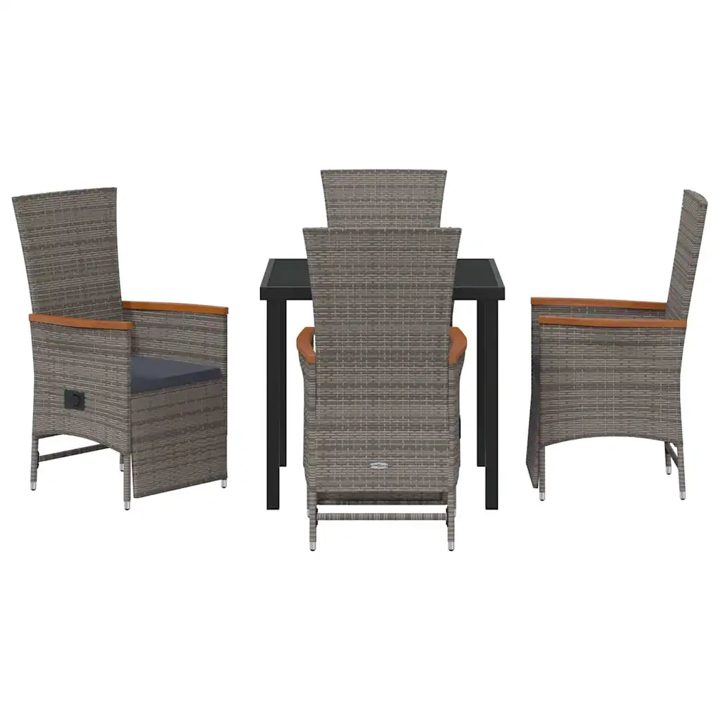 Set da Pranzo per Giardino con cuscino 5 pcs Grigio polyrattan