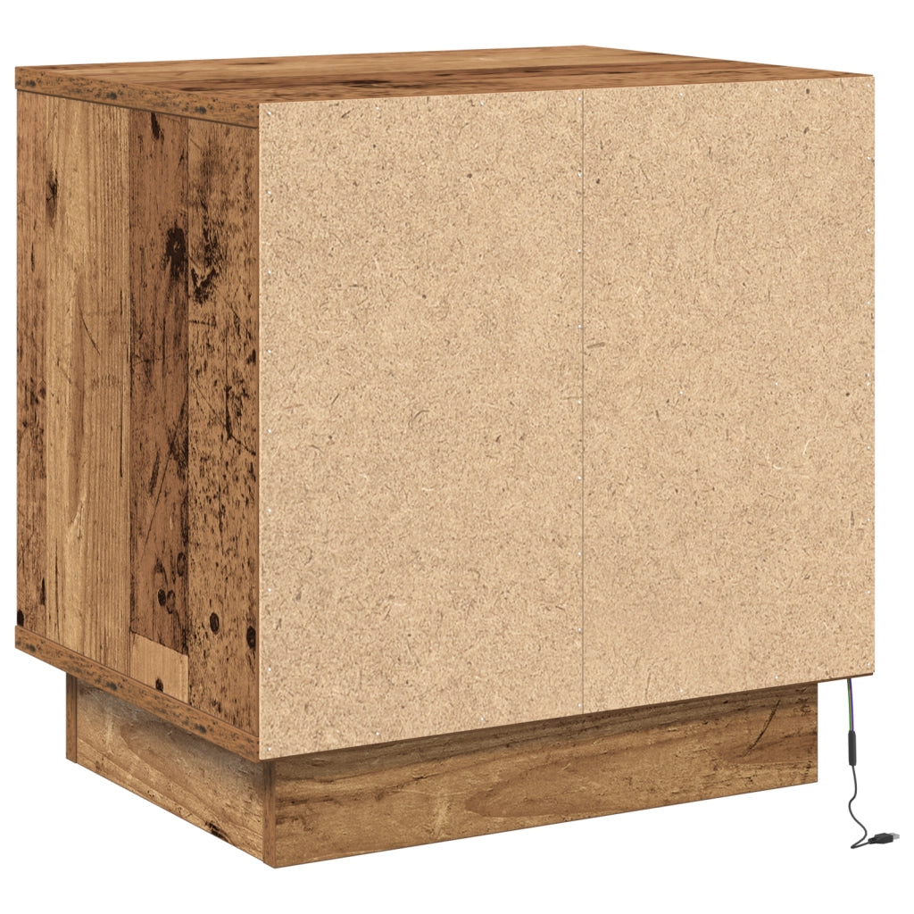 Comodino con luci LED in legno vecchio 44x34,5x45 cm
