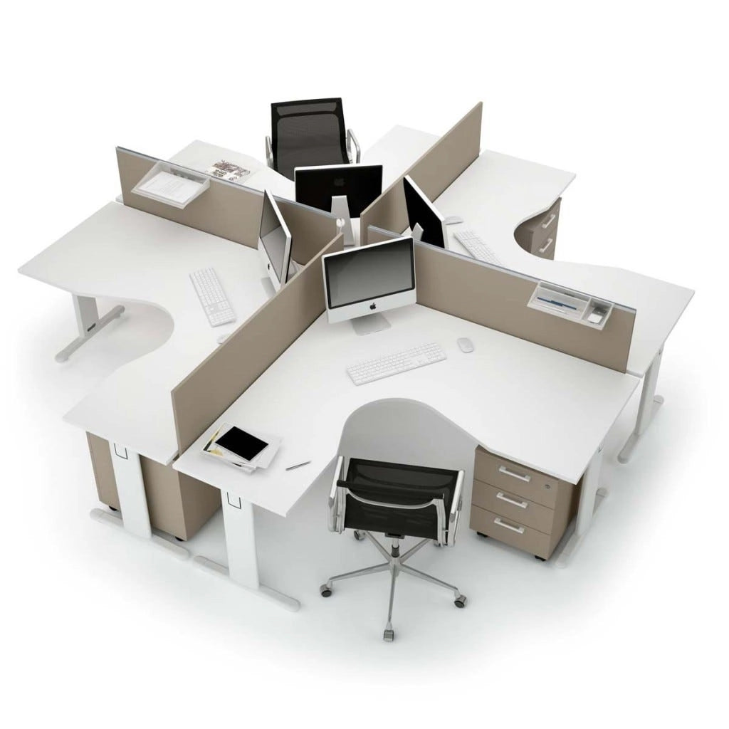 Composizione completa ufficio operativo con 4 postazioni lavoro cm. 324x324x72h