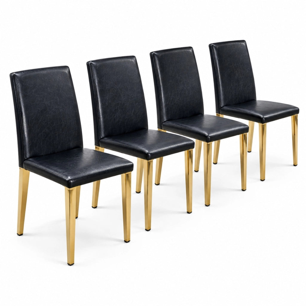 Set di 4 sedie da pranzo nere e oro in PU e metallo