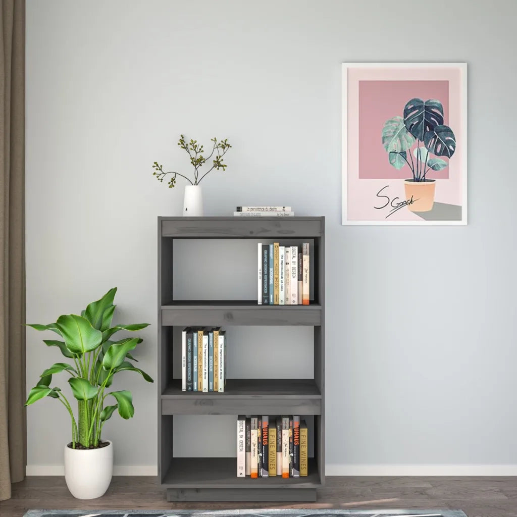 Libreria Divisorio-Scaffale per Libri-Mobile di Stoccaggio Grigio 60x35x103cm in Legno Massello di Pino