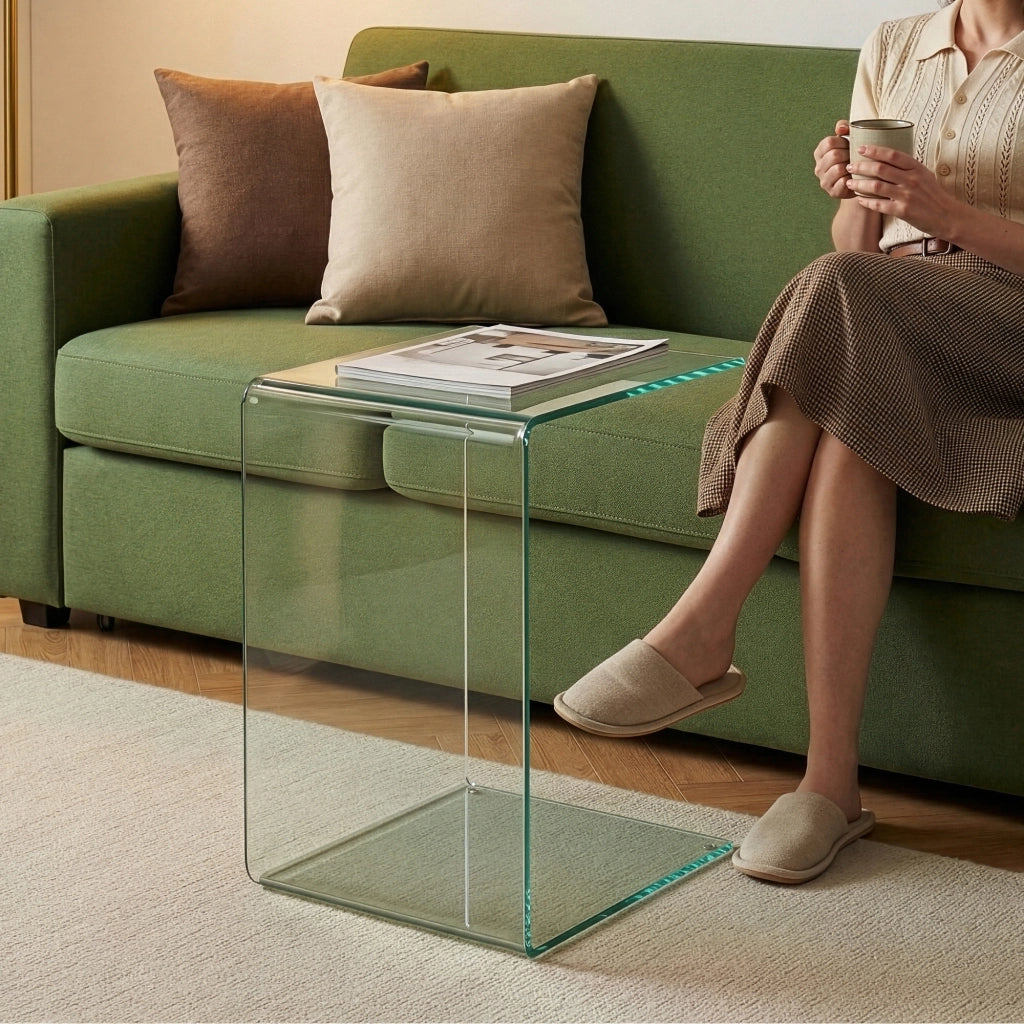 Tavolino Laterale Trölmapilu a Forma di C in Vetro 60 x 40 x 40 cm - Trasparente [en.casa]