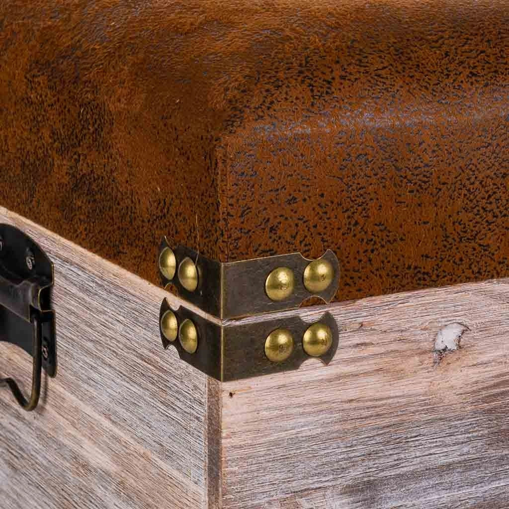 Sgabello con cassetti in legno e similpelle marrone 30x30x28h