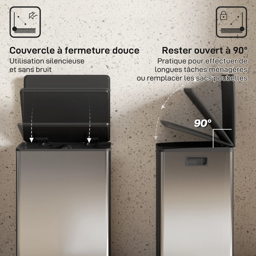 Bidone doppio 2x30L ¨C zephmum ¨C 47.5x37.5x67cm argento