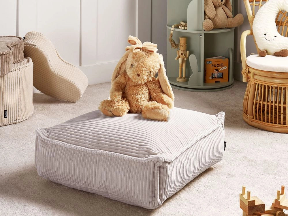 Cuscino da terra Beige Chiaro 55 x 55 x 20 cm Quadrato Tessuto Velluto Struttura a coste Pouf da seduta