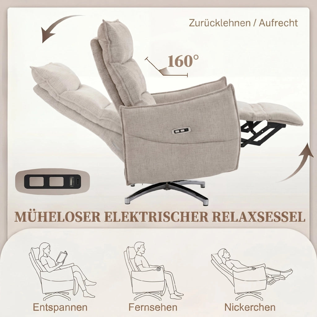 Poltrona Elettrica Girevole Relax ¨C Zephmum ¨C Beige, Tessuto, 90x100x80