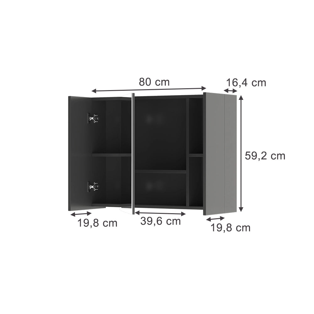Vicco Specchio contenitore bagno Antracite 80 x 59.2 cm con ripiani