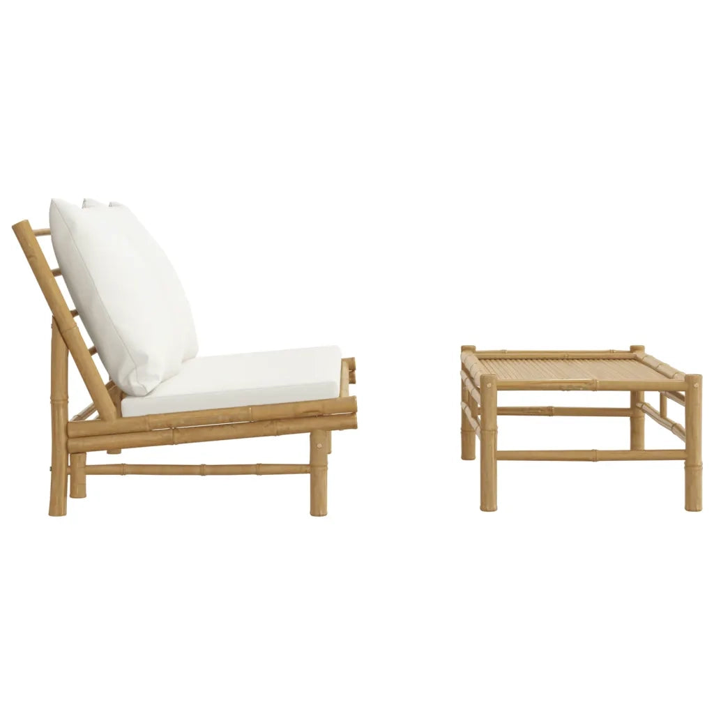 Set Salotto da Giardino 2pz con Cuscini Bianco Crema in Bambù 363454