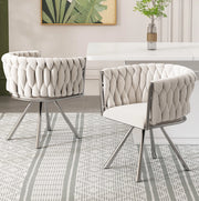 Set 2 sedie da pranzo girevoli 360° in velluto beige