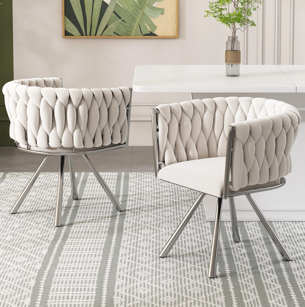 Set 2 sedie da pranzo girevoli 360° in velluto beige