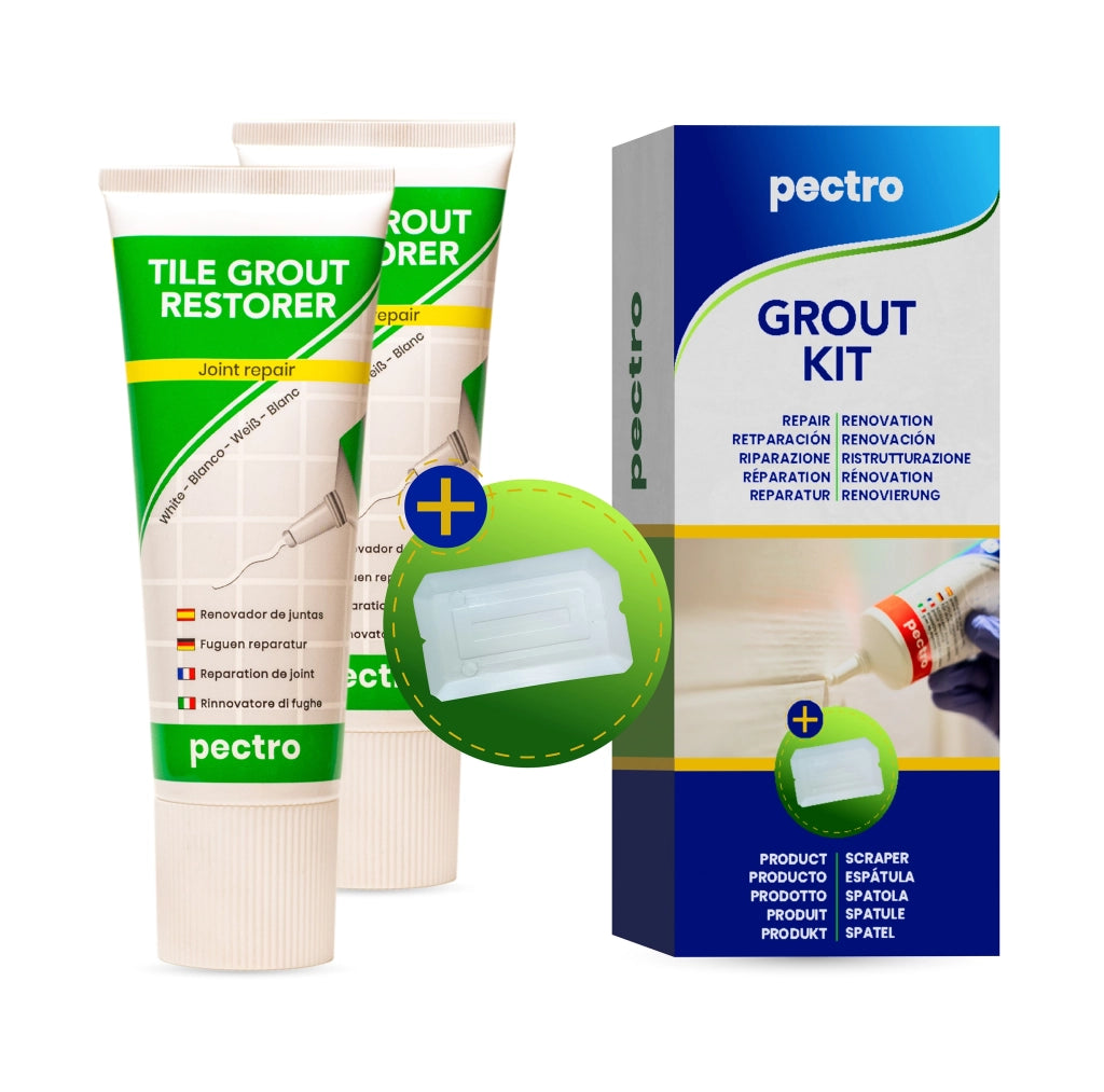 Kit x 2 Rinnovatore di fughe + 2 Spatola per l'applicazione Pectro 400g | Riparatore sbiancante per piastrelle