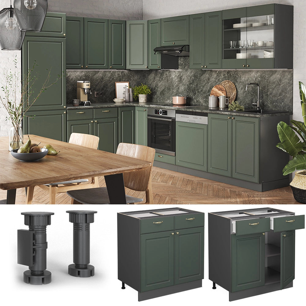 Mobiletto base per cucina Fame-Line Verde-oro rustico/Antracite 80 cm, PL Rovere Vicco