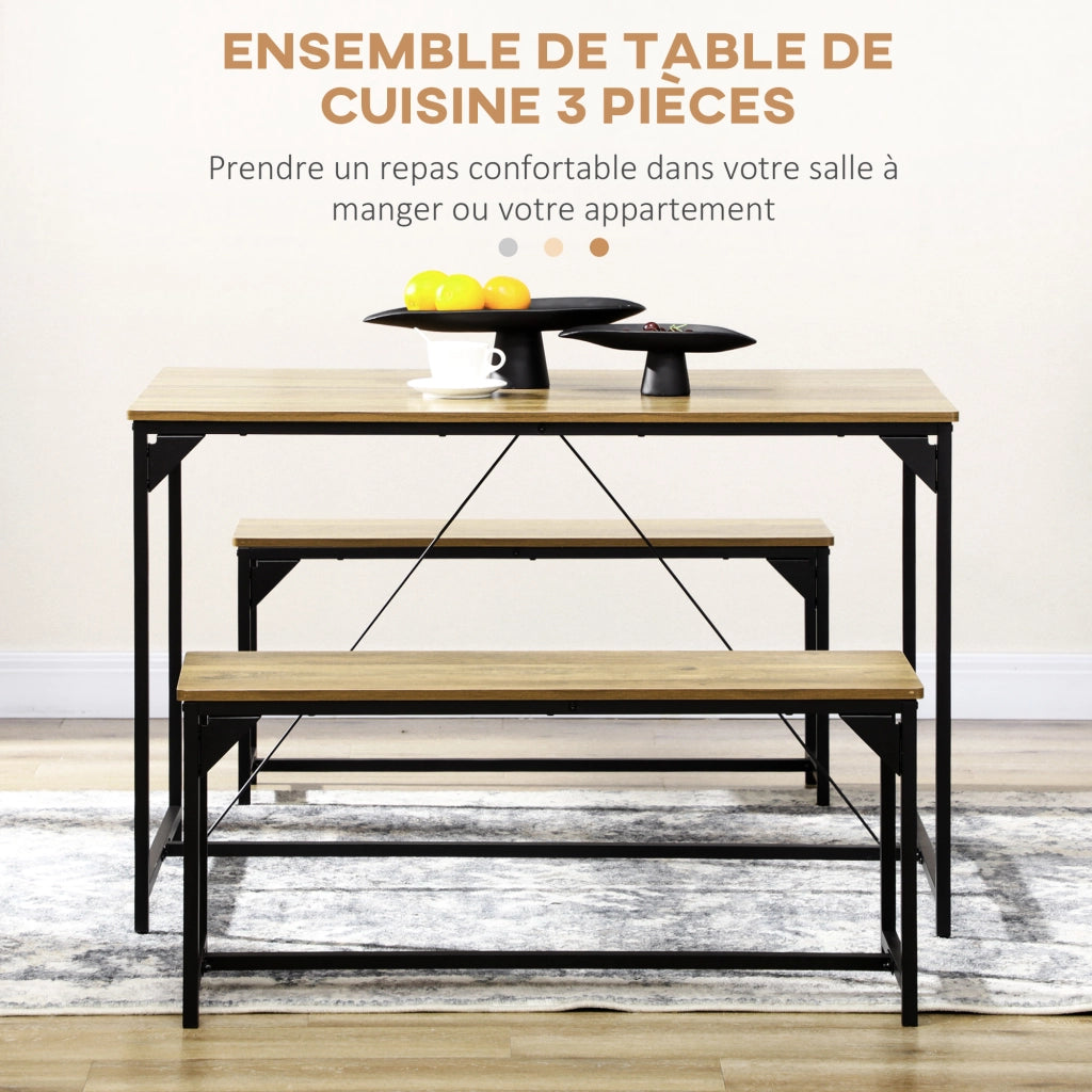 Tavolo da pranzo allungabile con 2 panche ¨C zephmum ¨C naturale e nero