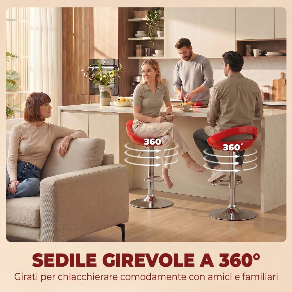 Sgabelli da Bar Girevoli Set 2 ¨C zephmum ¨C Altezza Regolabile Seduta in ABS Base in Acciaio Rosso