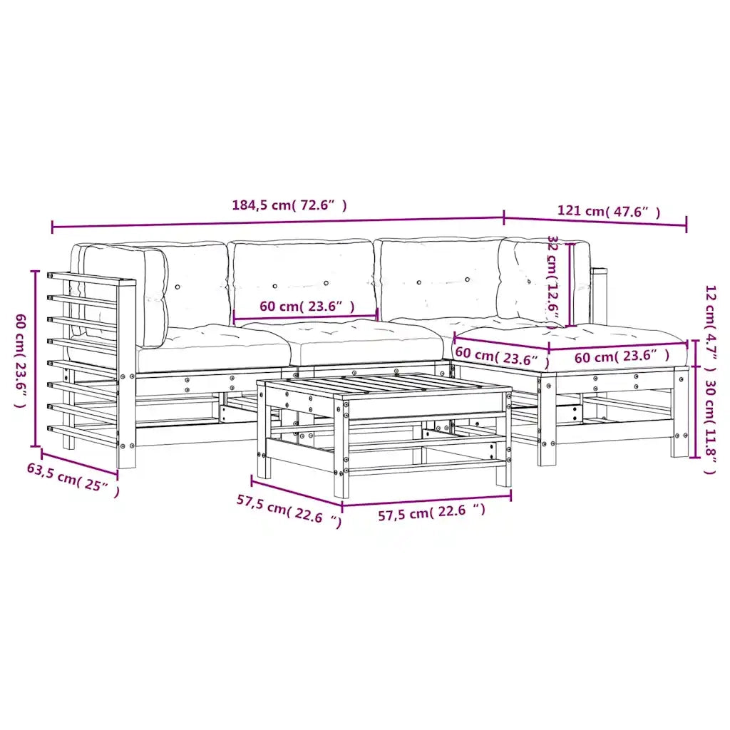 Set Divani da Giardino 5pz con Cuscini in Legno Massello Grigio 3185803