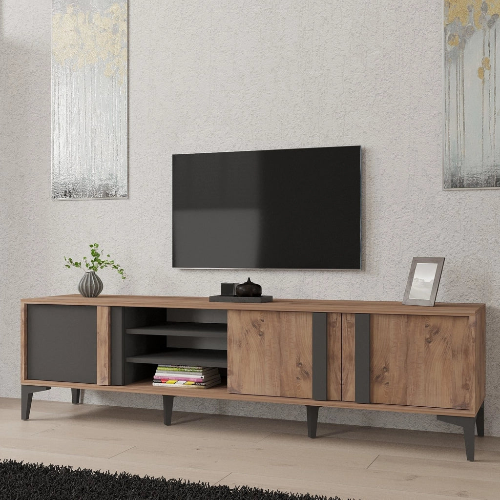 Gruaro, Mobile Porta tv 2 Ripiani, 180x40x50h cm Marrone Rovere