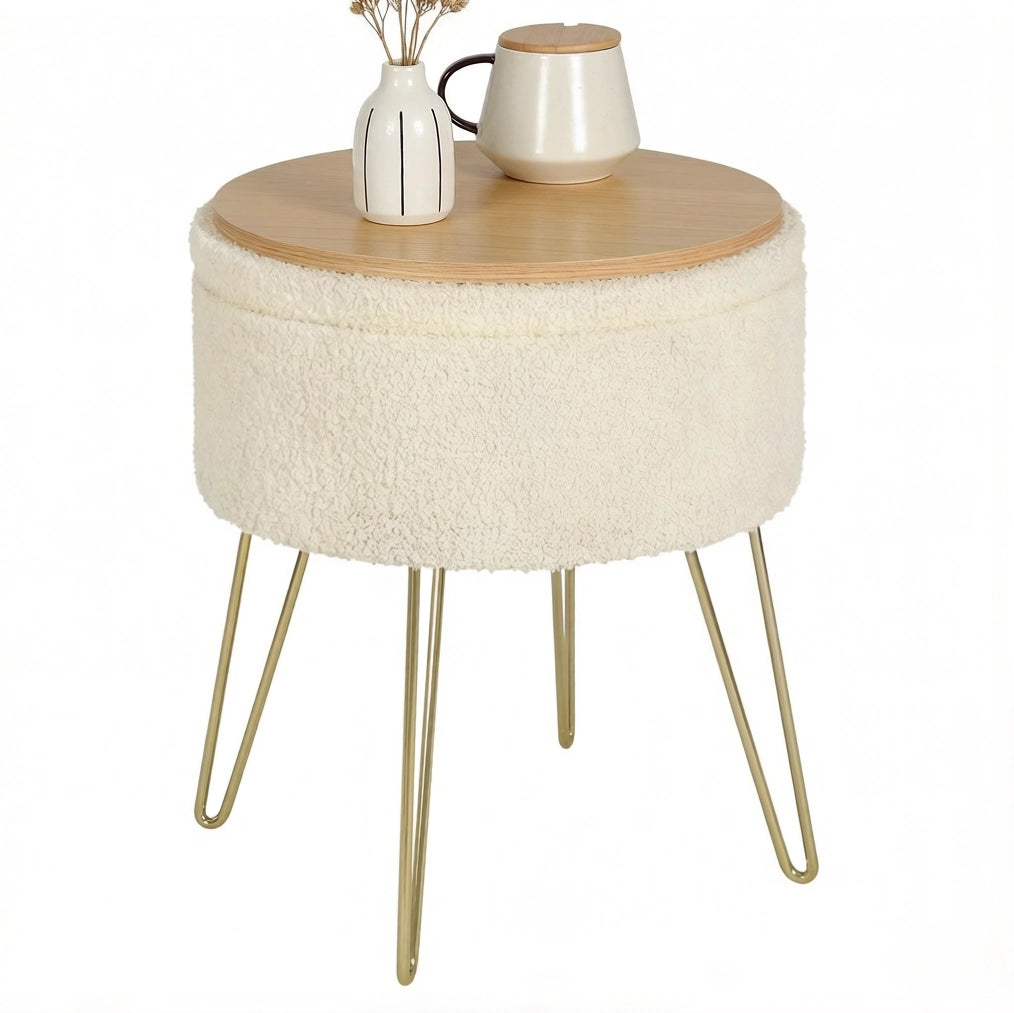 Pouf contenitore 39x39x44 cm con vassoio in MDF beige