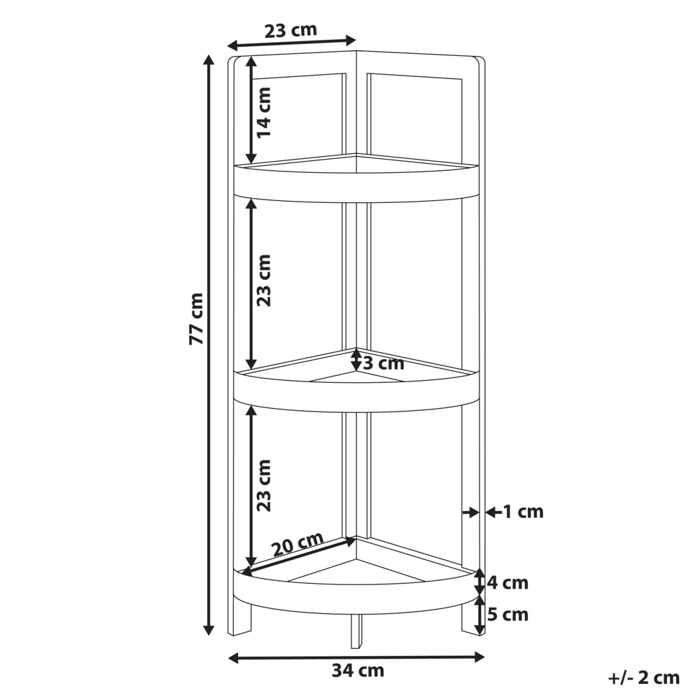 Scaffale angolare per bagno in bambù a tre ripiani Design marrone chiaro con cestino