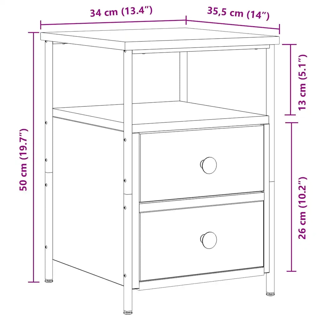 Comodino Rovere Artigianale 34x35,5x50 cm in Legno Multistrato