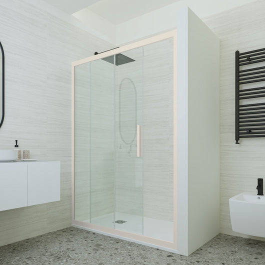 Porta doccia scorrevole 160 CM H 200 Vetro Trasparente Profilo Champagne mod. Deco