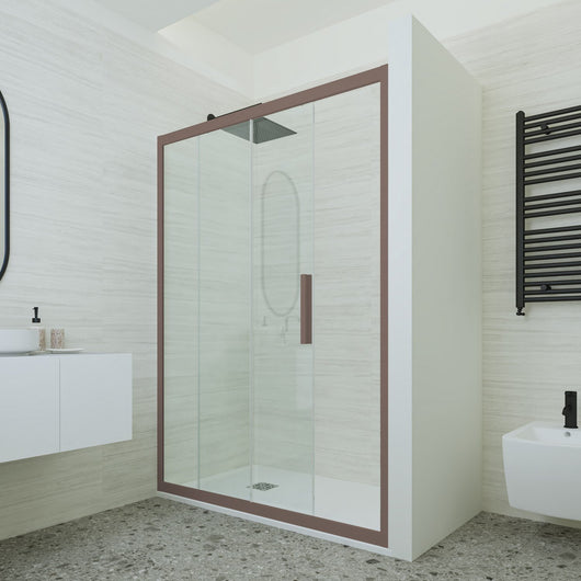 Porta doccia scorrevole 100 CM H 200 Vetro Trasparente Profilo Chocolate mod. Deco